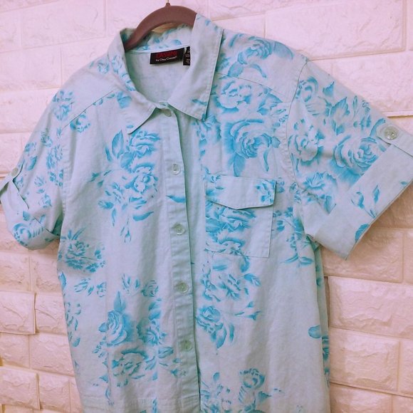 Y2K Cassini Linen Floral Blouse Sz-L Pocket SSL - Picture 3 of 10